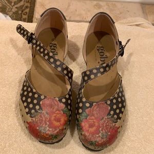 Mary Jane type shoes.